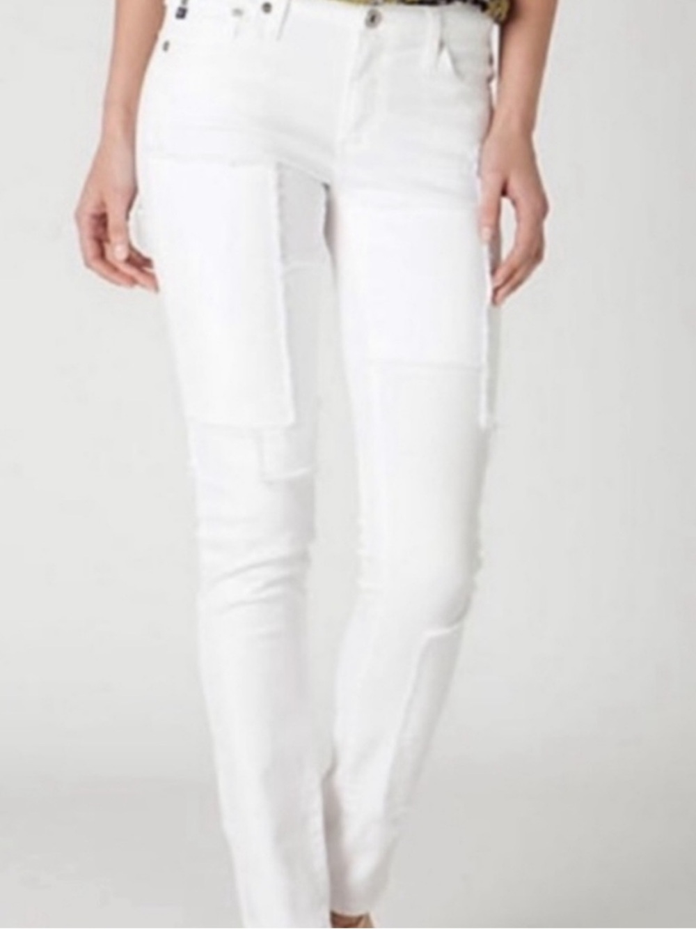 Ag The Stevie Slim Straight Patchwork White Jeans